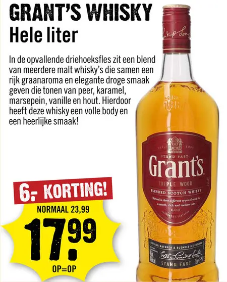 Aanbieding: Grant's Triple Wood blended Whisky 100 cl