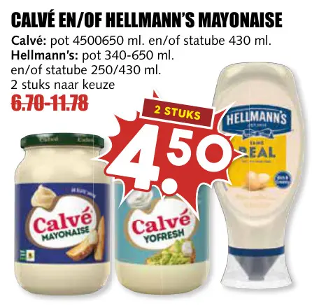 Aanbieding: Calvé en/of Hellmann's mayonaise