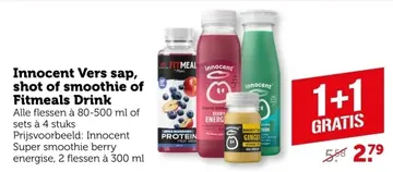 Aanbieding: Innocent Vers sap, shot of smoothie of Fitmeals drink