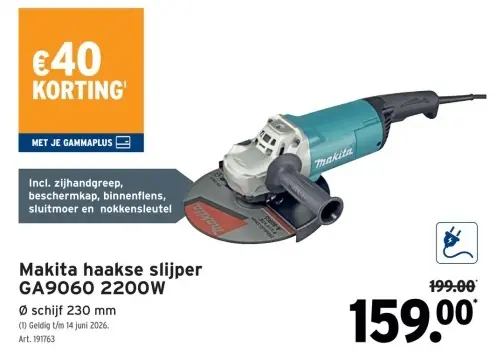 Promotie: haakse slijper GA9060 2200W