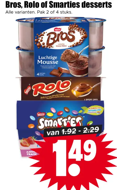 Aanbieding: Bros, Rolo of Smarties desserts