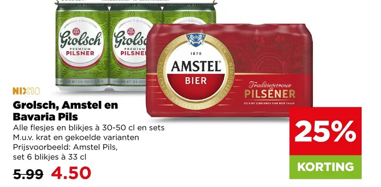 Aanbieding: Grolsch, Amstel en Bavaria Pils