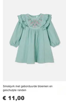 Aanbieding: Smokjurk met geborduurde bloemen en geschulpt