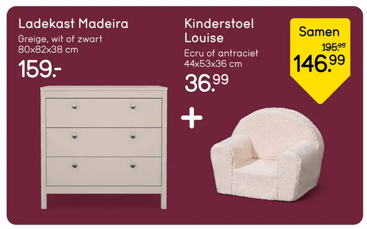 Aanbieding: Ladekast Madeira + Kinderstoel Louise