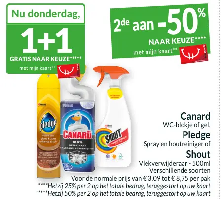 Promotie: Canard WC-blokje of gel, Pledge Spray en hout