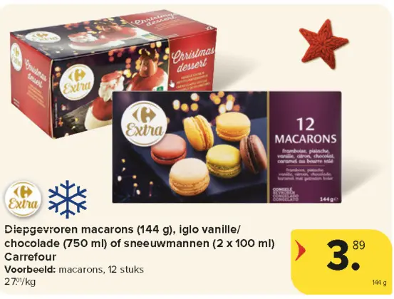 Aanbieding: Diepgevroren macarons, iglo vanille/chocolade of sneeuwmannen