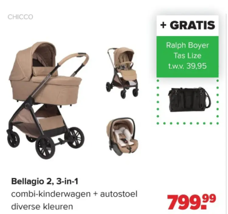 Promotie: Bellagio 2, 3-in-1 combi-kinderwagen + autostoel