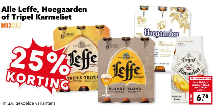 Aanbieding: Leffe, Hoegaarden of Tripel Karmeliet