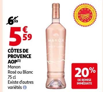 Offre: CÔTES DE PROVENCE AOP Manon Rosé ou Blanc