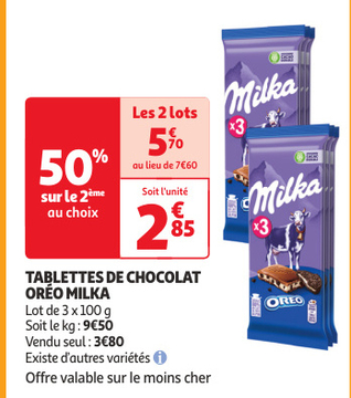 Offre: TABLETTES DE CHOCOLAT OREO MILKA