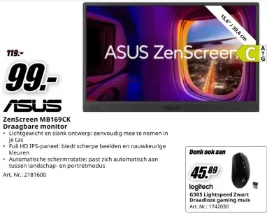 Aanbieding: ZenScreen MB169CK Draagbare monitor