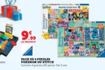 Offre: Pack de 4 puzzles pokemon ou stitch