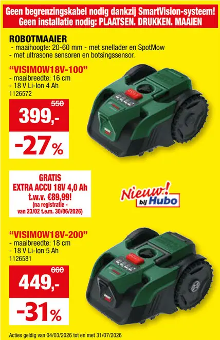 Promotie: Bosch Visimow 18V-100 robotmaaier 18V Li-Ion 100m²