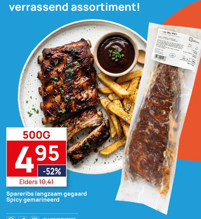 Aanbieding: Spareribs langzaam gegaard Spicy gemarineerd