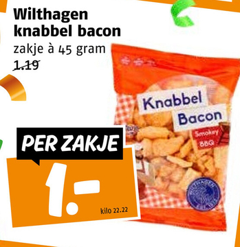 Aanbieding: Wilthagen knabbel bacon zakje