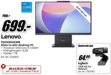 Promotie: Lenovo F0HN00HEMB Alles-in-één desktop PC