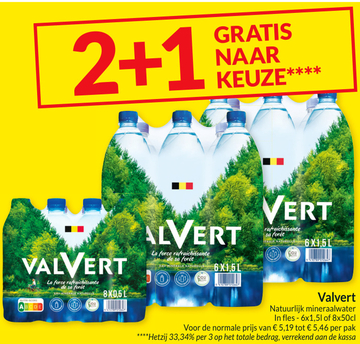 Aanbieding: Valvert Natuurlijk mineraalwater 2+1 GRATIS NAAR KEUZE