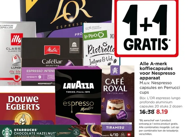 Aanbieding: A-merk koffiecapsules voor Nespresso apparaat