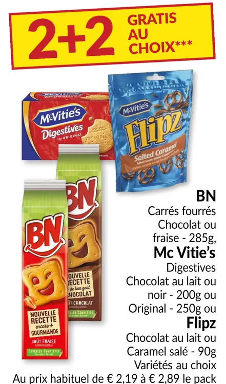 Offre: BN Carrés fourrés, Mc Vitie's Digestives, Flipz