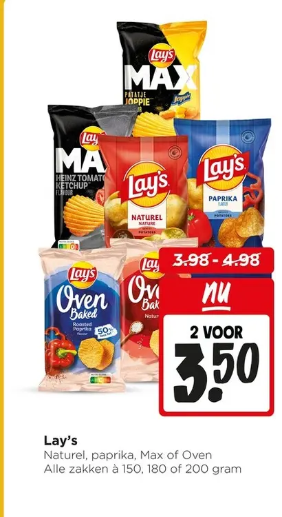 Aanbieding: Lay's Naturel, paprika, Max of Oven