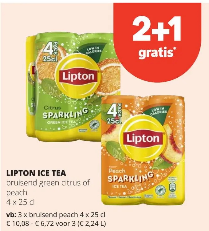 Aanbieding: Lipton Ice Tea bruisend green citrus of peach
