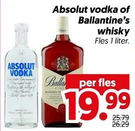 Aanbieding: Absolut vodka of Ballantine's whisky
