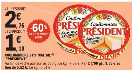 Offre: Coulommiers 21% mat.gr.