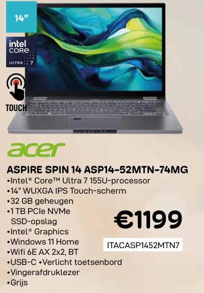 Aanbieding: Aspire spin 14 asp14-52mtn-74mg