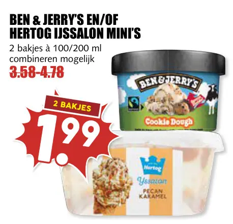 Aanbieding: Ben & jerry's en/of Hertog ijssalon mini's