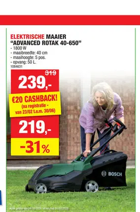 Promotie: Bosch AdvancedRotak 40-650 elektrische grasmaaier 1700W 40cm