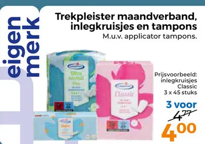 Aanbieding: Maandverband, inlegkruisjes en tampons
