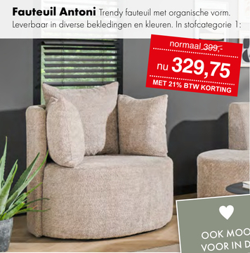 Aanbieding: Fauteuil Antoni Trendy fauteuil met organische vorm