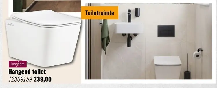 Aanbieding: JUNGBORN Hangend toilet rimless THREE glans wit met turbo flush incl. softclose wc-bril met quick-release