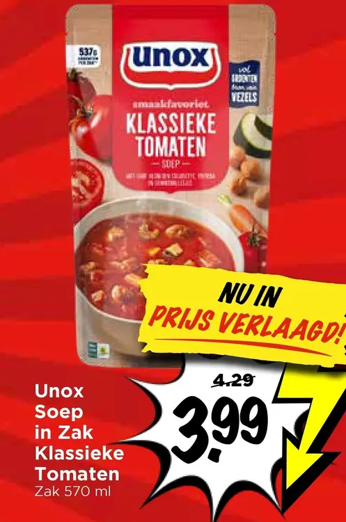 Aanbieding: Unox Soep in Zak Klassieke Tomaten