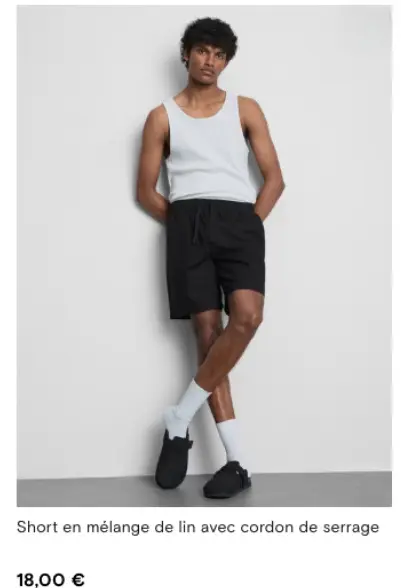Offre: Short en mélange de lin avec cordon de serrag