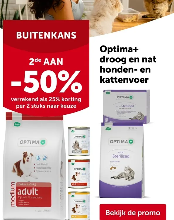 Promotie: Optima+ droog en nat honden- en kattenvoer