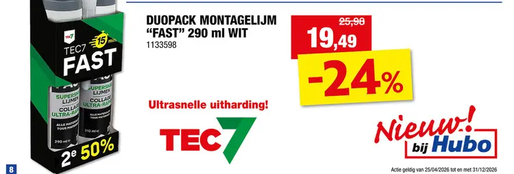 Promotie: Tec7 Fast montagelijm 290ml wit promopack 2 stuks