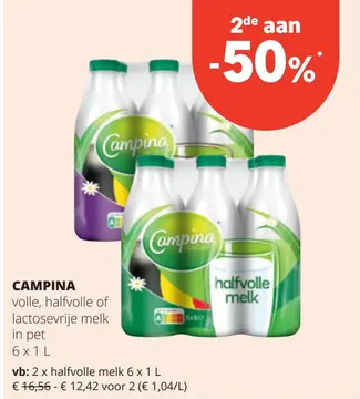 Aanbieding: CAMPINA volle, halfvolle of lactosevrije melk