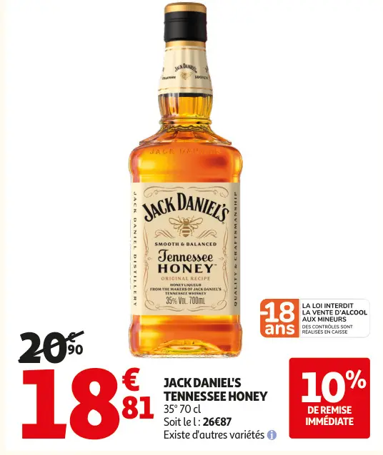Offre: Jack daniel's tennessee honey