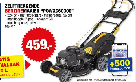 Promotie: Powerplus POWXG60300 benzine grasmaaier zelftrekkend 224cc 56cm