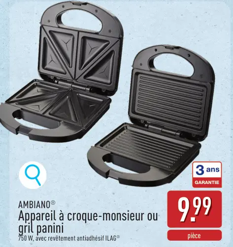 Offre: Appareil à croque-monsieur ou gril panini