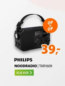 Aanbieding: Philips TAR1609 Noodradio Zwart