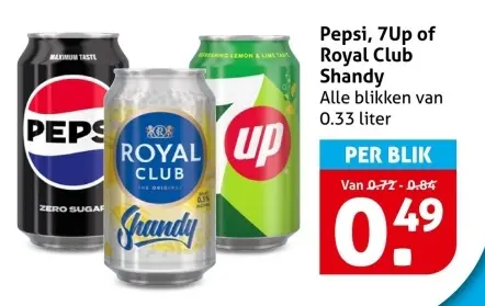 Aanbieding: Pepsi, 7Up of Royal Club Shandy