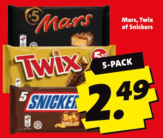 Aanbieding: Mars, Twix of Snickers
