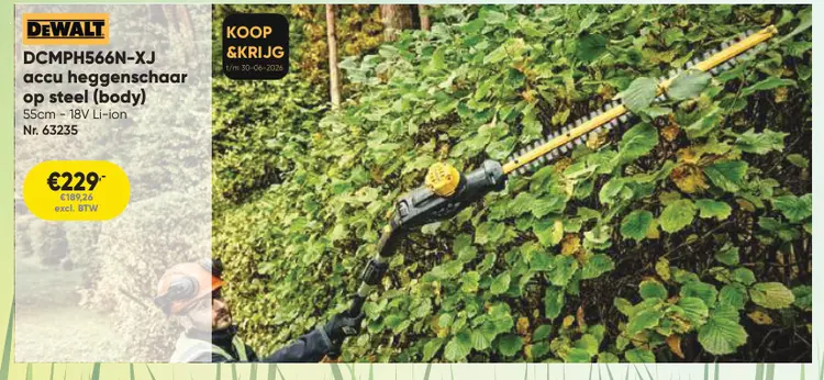 Promotie: DCMPH566N-XJ accu heggenschaar op steel (body