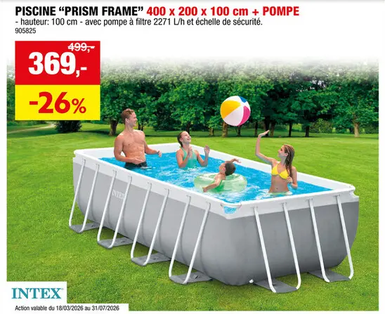 Offre: Intex Prism Frame piscine tubulaire 400x200x100 cm + pompe
