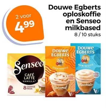 Aanbieding: Douwe Egberts oploskoffie en Senseo milkbased