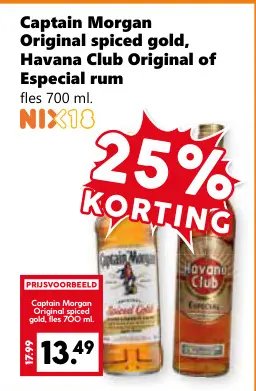 Aanbieding: Captain Morgan Original spiced gold, Havana Club of Especial rum