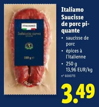 Offre: Italiamo Saucisse de porc piquante