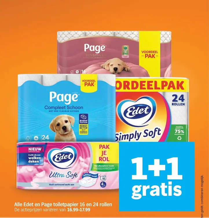 Aanbieding: Alle Edet en Page toiletpapier 16 en 24 rollen